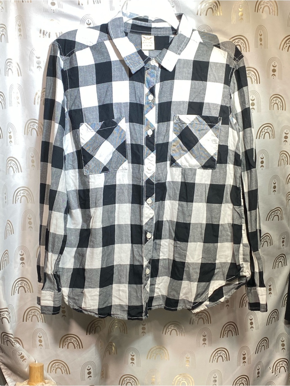 Faded Glory Black and White Buffalo Check Button-Down Shirt